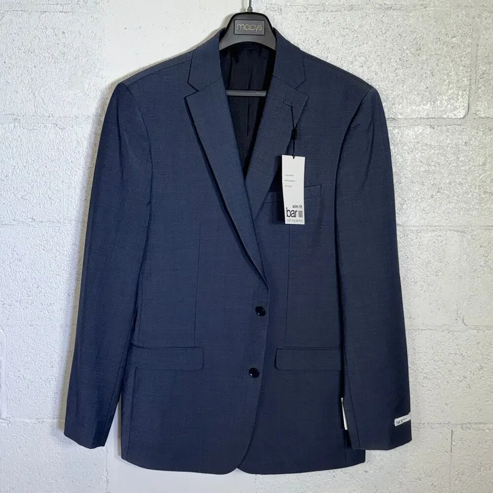 Bar III Men's Slim-Fit Wool-Blend Solid Suit Jacket, blue 44L $425